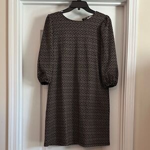 Loft Printed Black and Cream Long Sleeve Shift Dress
